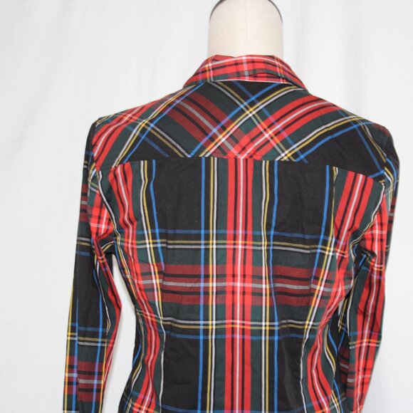 J. CREW  Women's Black Tartan Plaid Cotton Button Down Top Sz 4 Slim - Picture 8 of 10